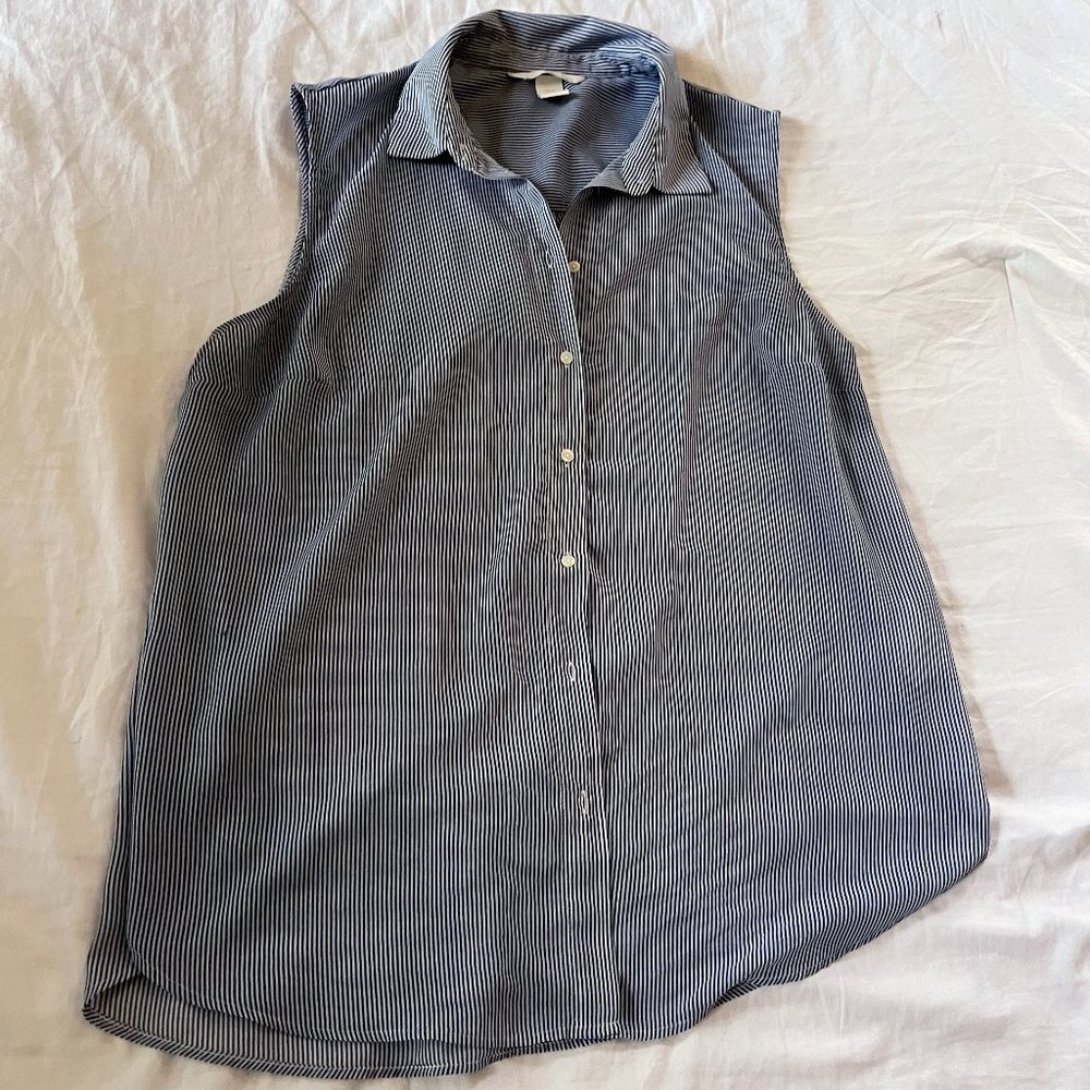 Sheer Striped Sleeveless Button-Up